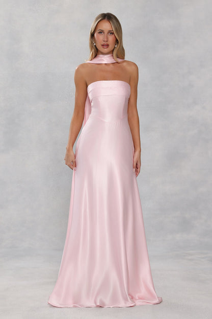 The Serina Strapless Satin Maxi Dress Light Pink