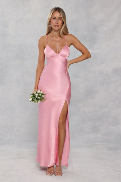 The Sophia Satin Maxi Dress Candy Pink