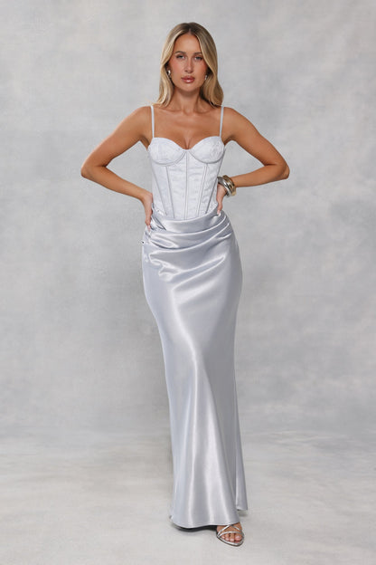 Shimmering Horizon Satin Maxi Dress Blue