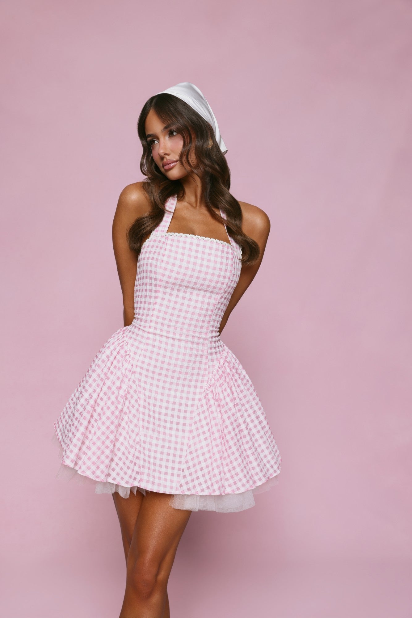 Enchanted Lily Gingham Mini Dress Blush