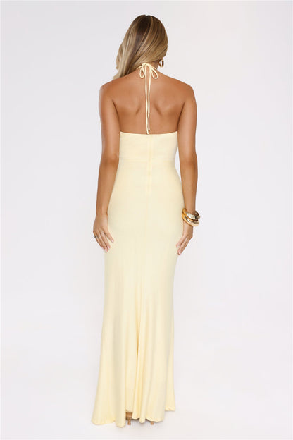 Catch Me Glowing Halter Maxi Dress Yellow