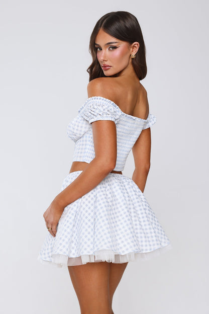 Candlelit Lovers Gingham Mini Skirt Blue