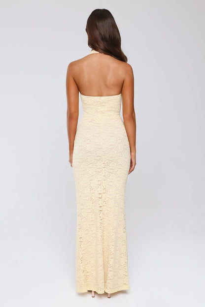Delicate Daydream Halter Lace Maxi Dress Yellow
