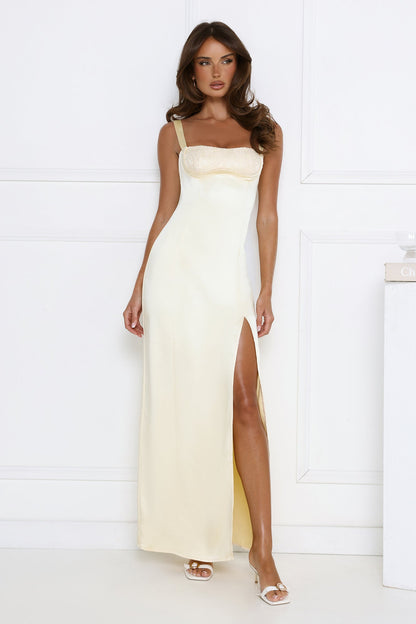 Headturner Energy Satin Maxi Dress Yellow