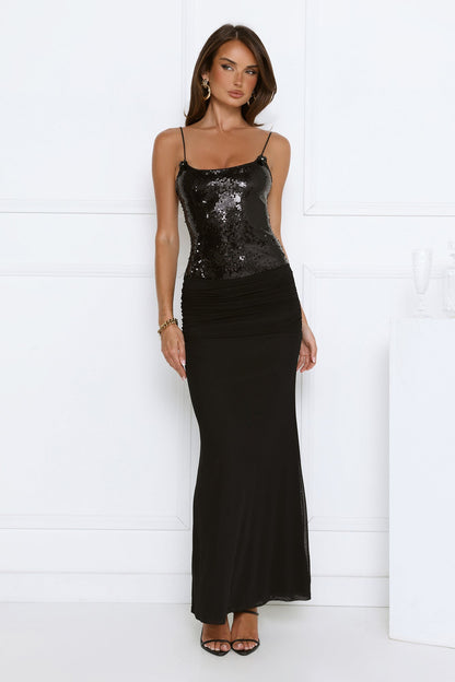Midnight Shine Sequin Maxi Dress Black