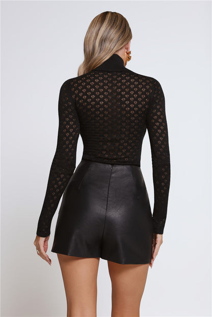 Sultry Sophisticate Faux Leather Skort Black