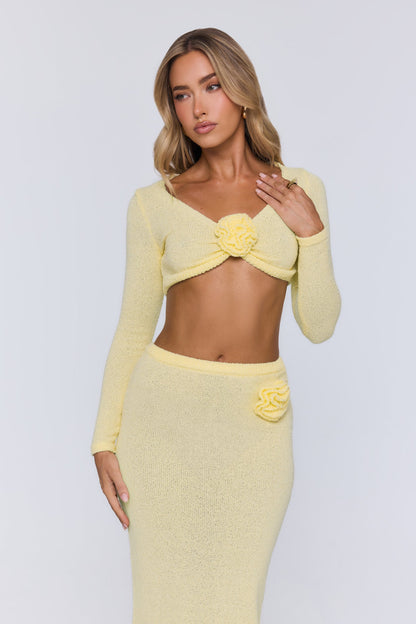 Sun Rose Knit Long Sleeve Crop Top Yellow