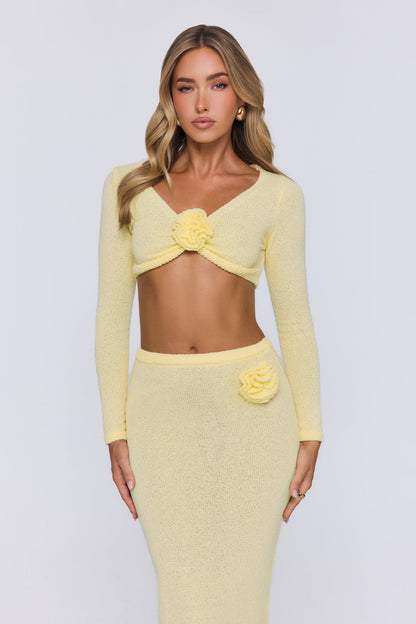 Sun Rose Knit Long Sleeve Crop Top Yellow