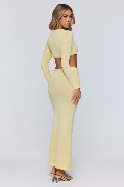 Sun Rose Knit Long Sleeve Crop Top Yellow
