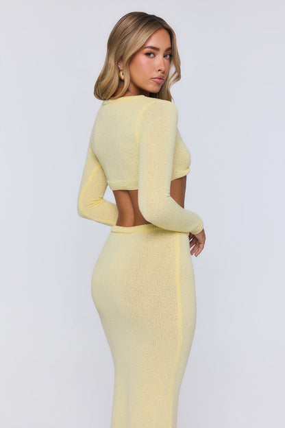 Sun Rose Knit Long Sleeve Crop Top Yellow