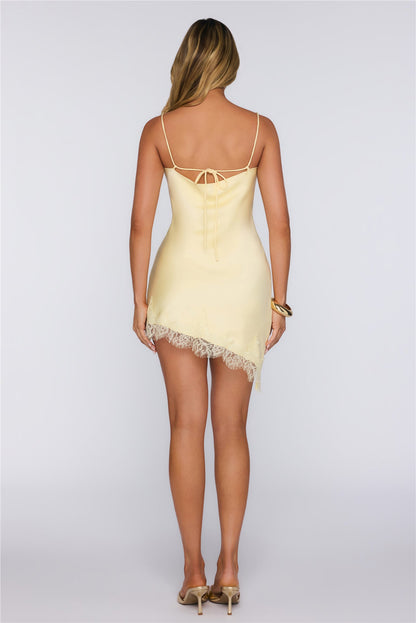 Smooth Finish Satin Mini Dress Lemon