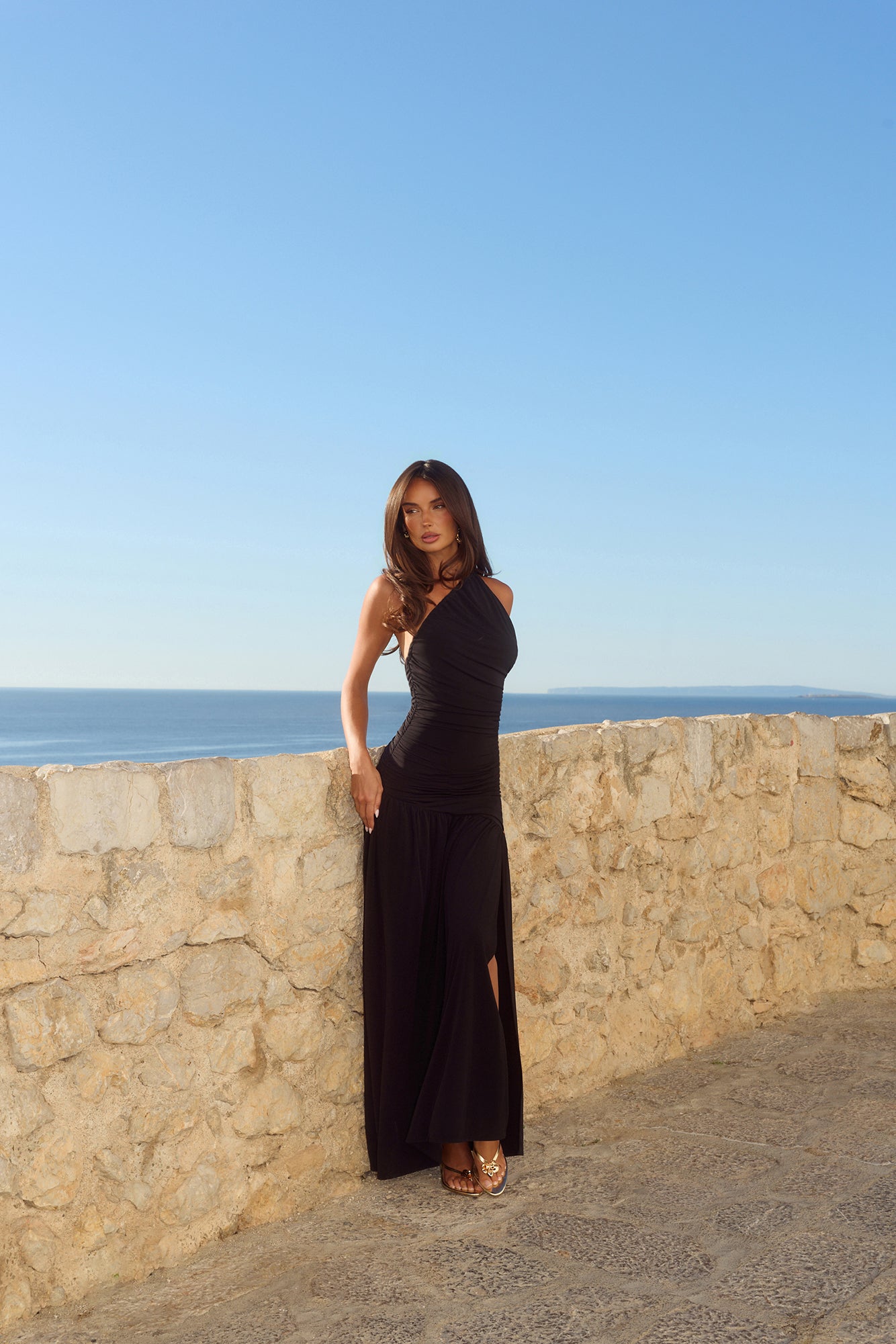 Spun In The Sun One Shoulder Maxi Dress Black