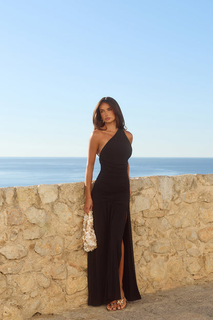 Spun In The Sun One Shoulder Maxi Dress Black