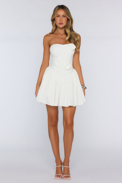 Mysterious Rose Strapless Mini Dress White