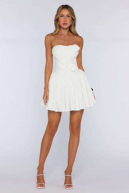 Mysterious Rose Strapless Mini Dress White