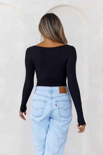 BASE The Flatter Me Long Sleeve Ribbed Bodysuit Black