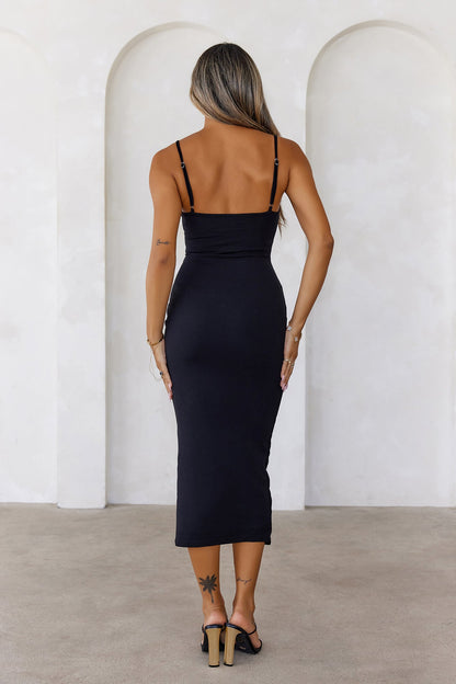 BASE The Smoothing Thin Strap Ribbed Midi Dress Black