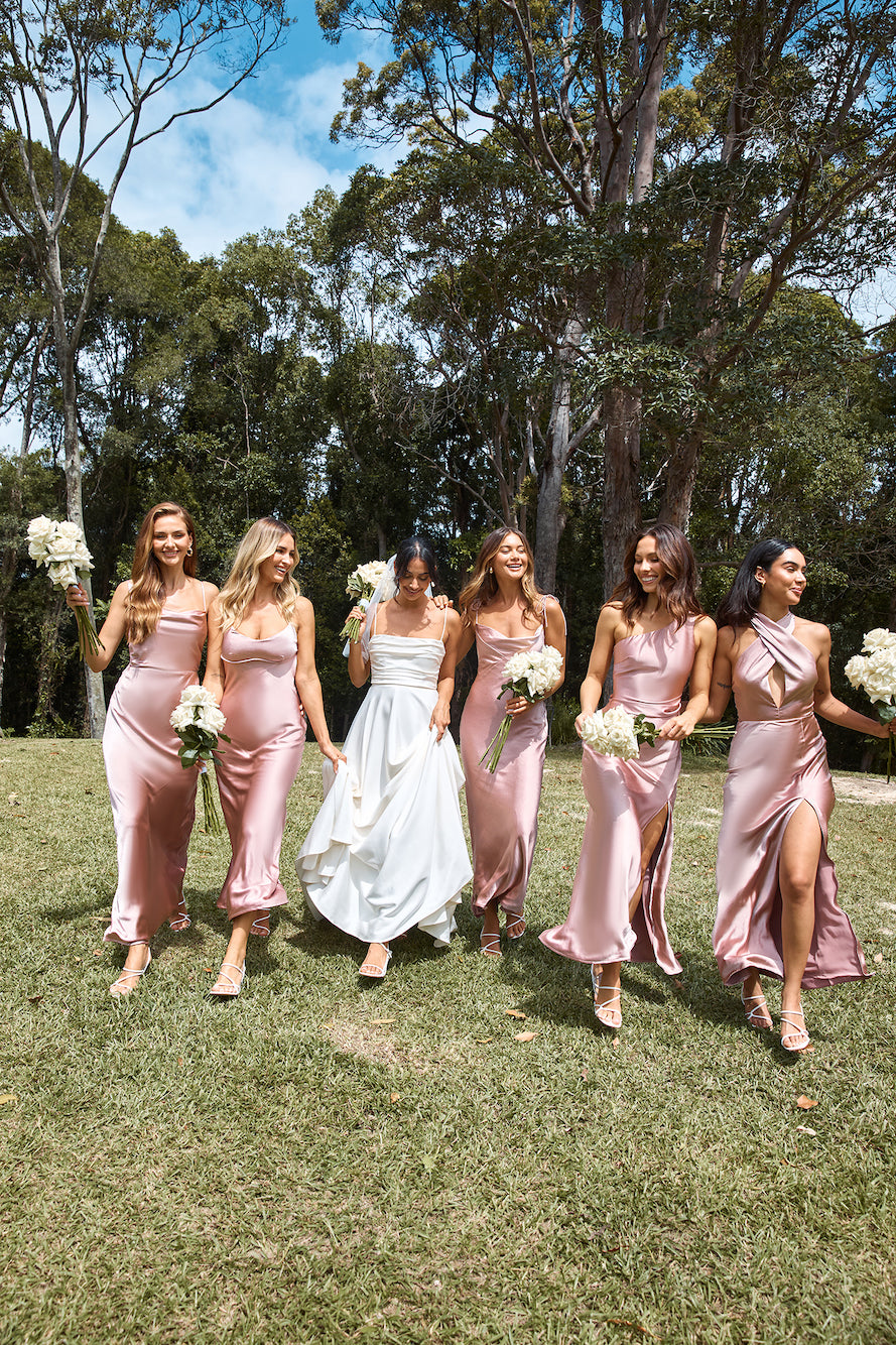The Madeline Cowl Satin Maxi Dress Dusty Pink