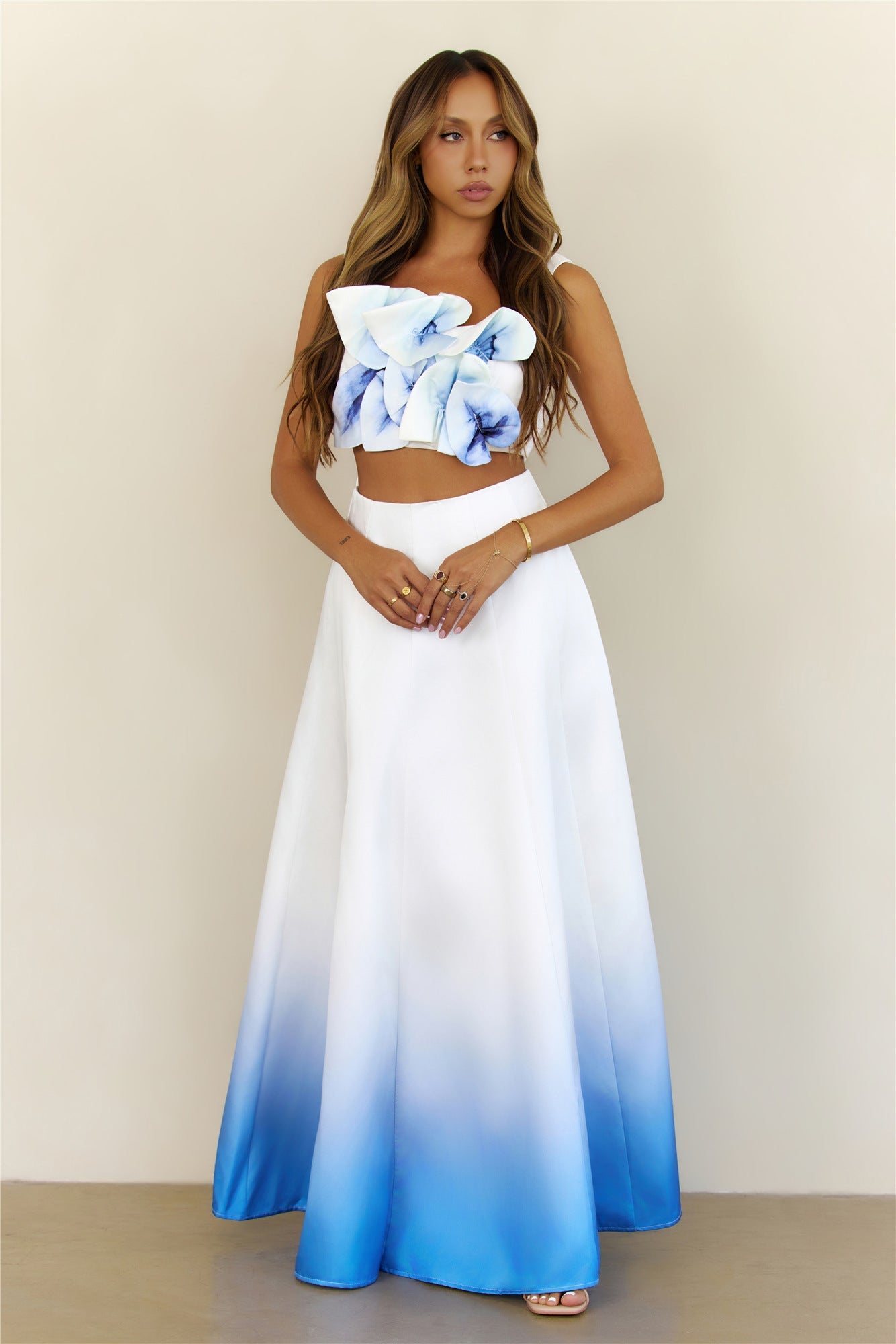 Dreaming Of Orchids Floral Applique Maxi Set Blue