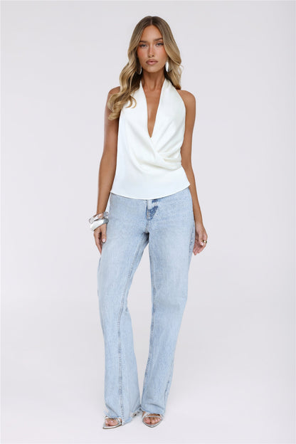 Daylight Darling Satin Halter Top White