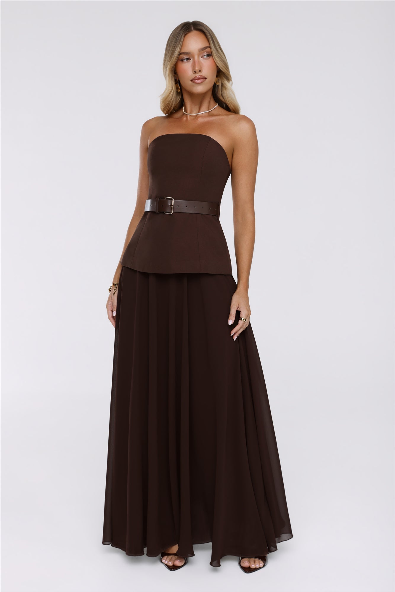 Crisp Lines Maxi Skirt Brown