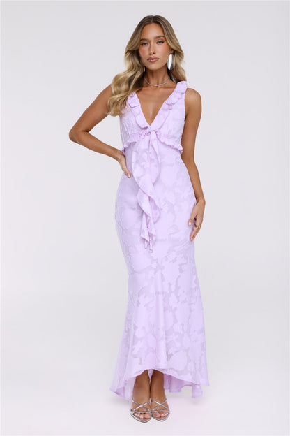 Shimmer Petal Maxi Dress Lilac
