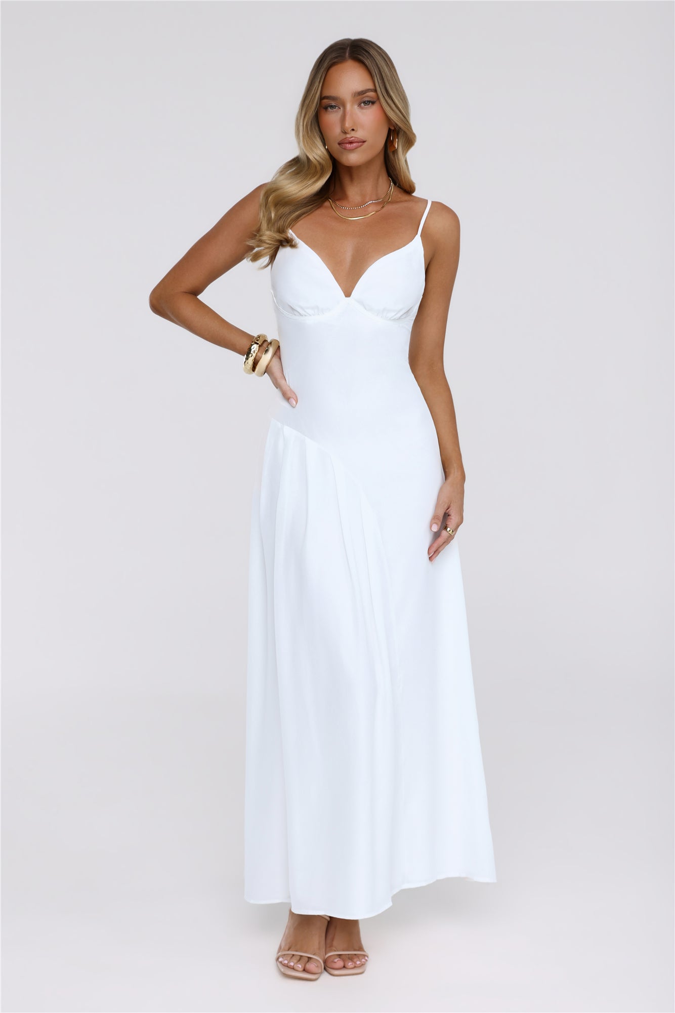 Gilded Whisper Maxi Dress White