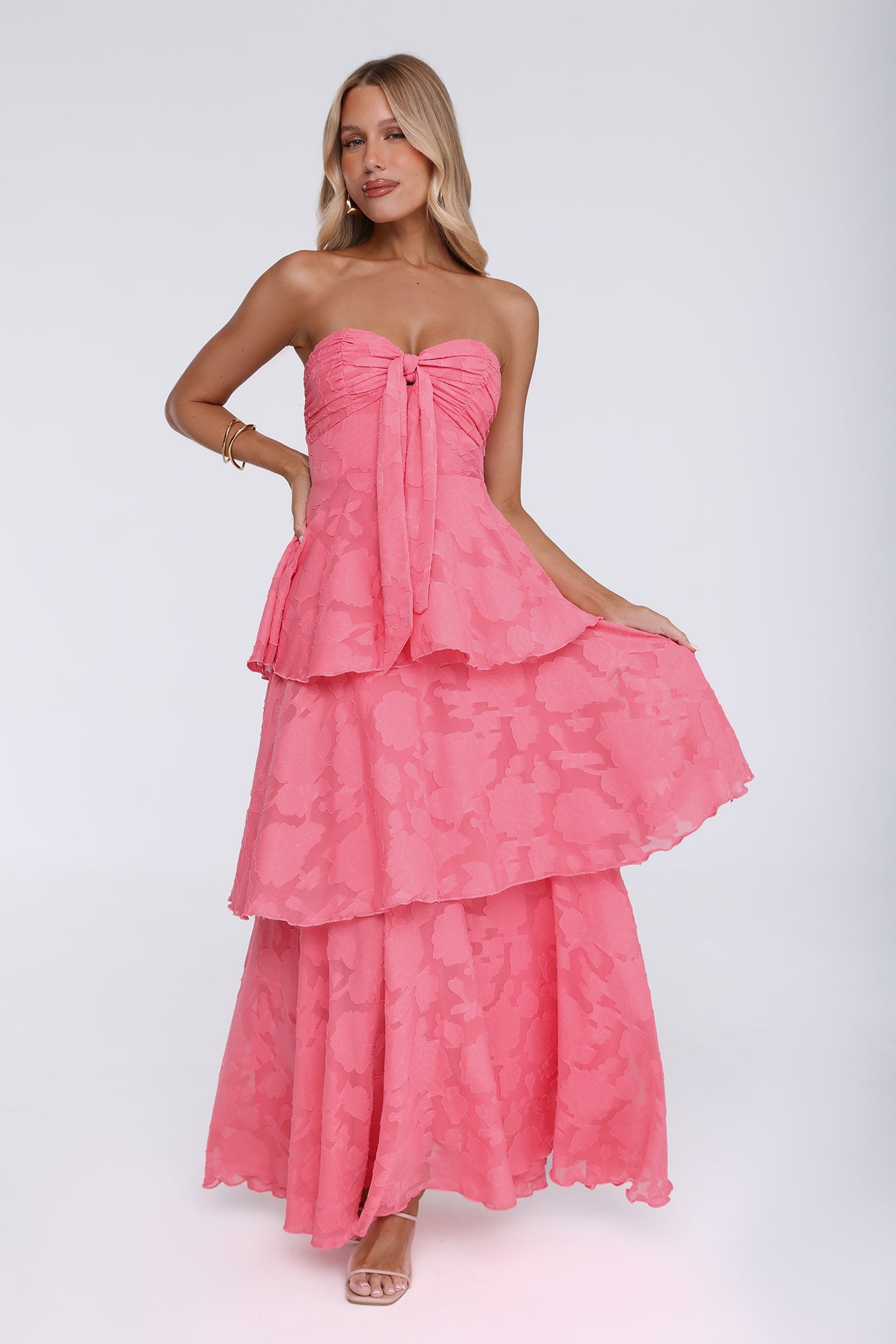 Frost Flare Strapless Maxi Dress Coral
