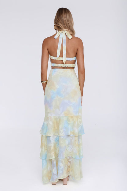 Sultry Bloom Halter Maxi Dress Yellow