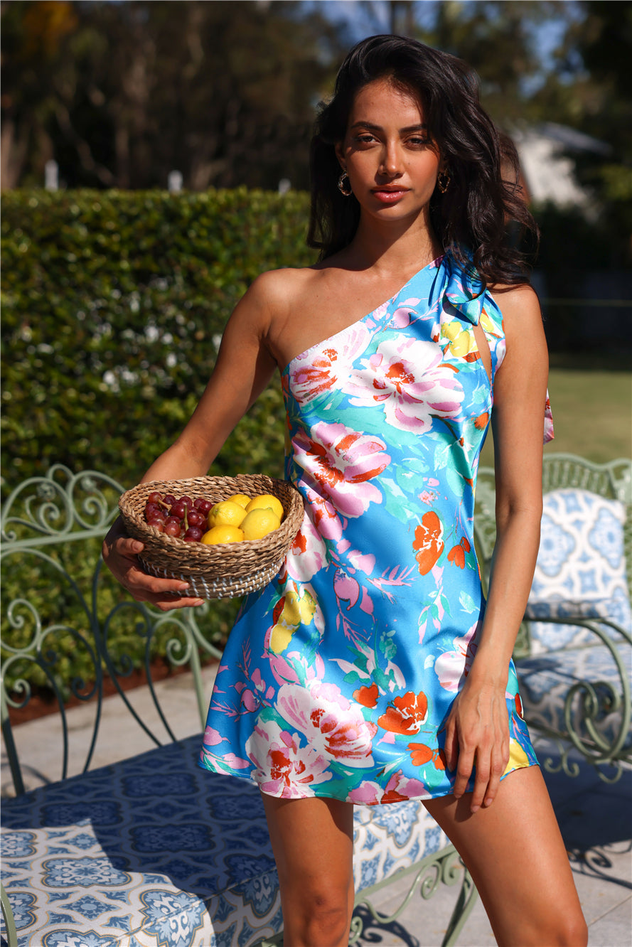 Island Escape Satin Mini Dress Blue