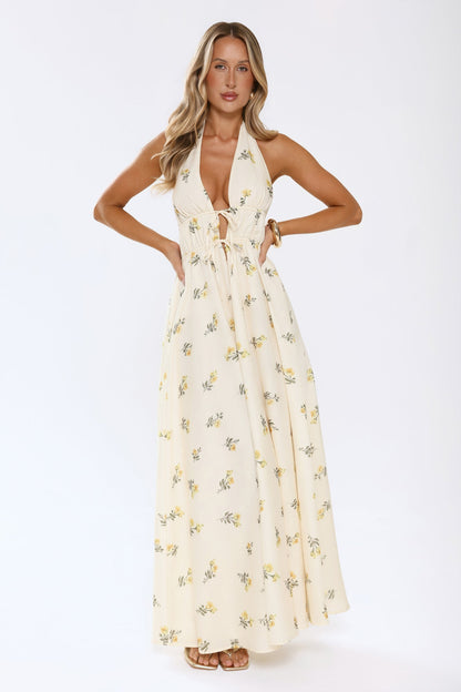 Sweet Reverie Halter Maxi Dress Yellow