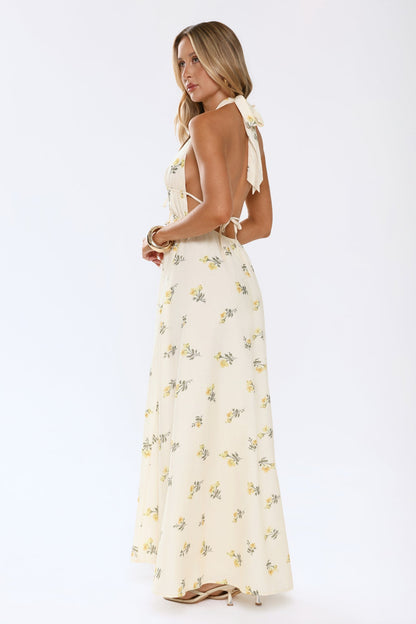 Sweet Reverie Halter Maxi Dress Yellow