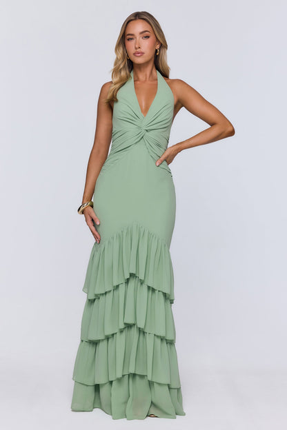Pretty Moodboard Halter Maxi Dress Sage