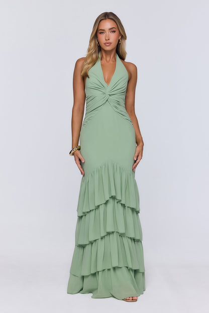 Pretty Moodboard Halter Maxi Dress Sage