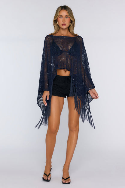 Fringe Poncho Navy
