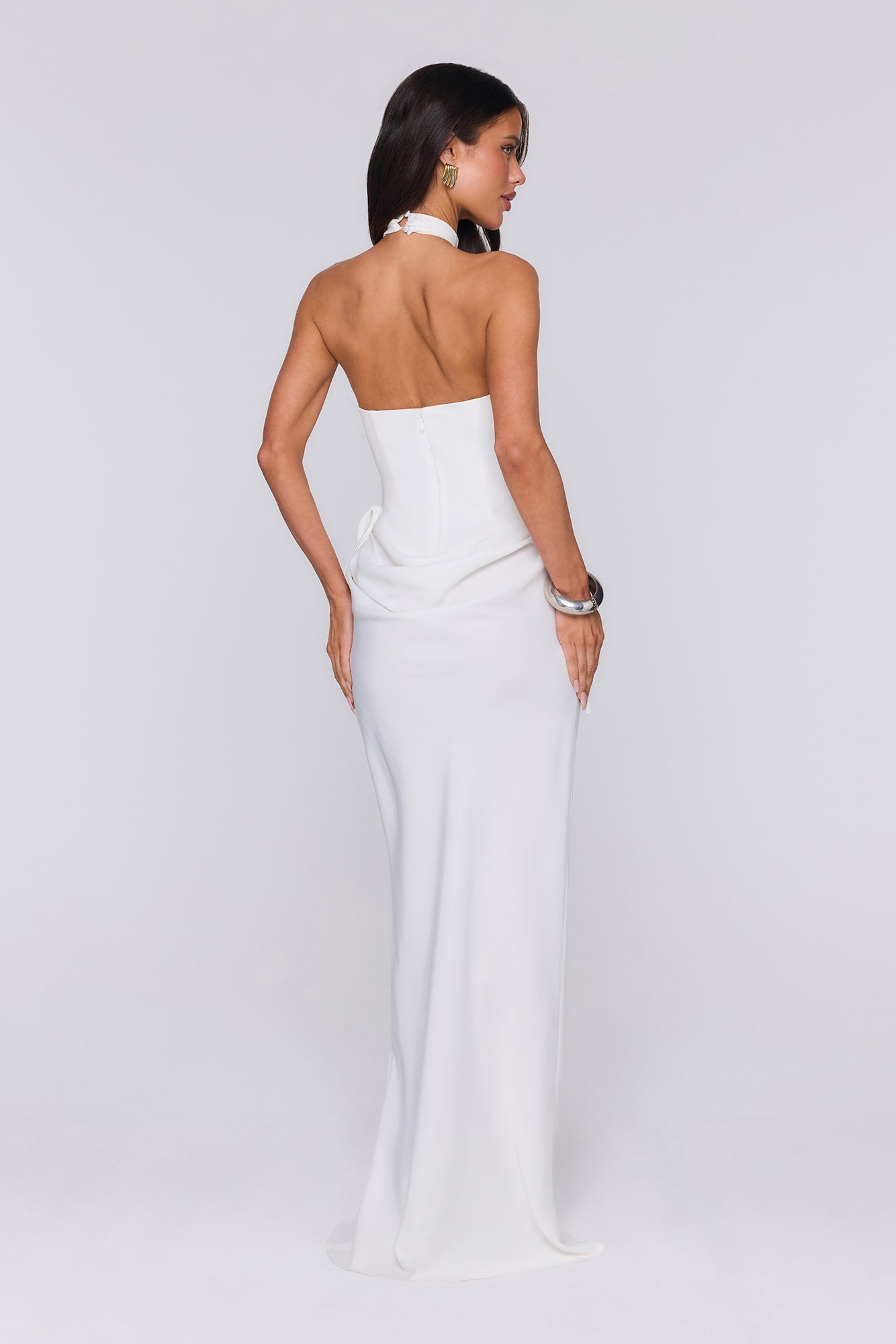 Evening Spark Satin Maxi Skirt White
