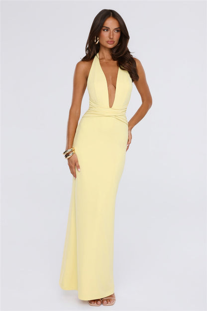 Whispered Star Energy Halter Maxi Dress Yellow