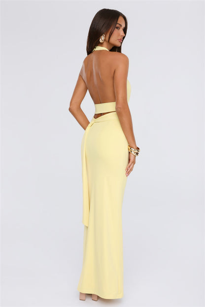 Whispered Star Energy Halter Maxi Dress Yellow