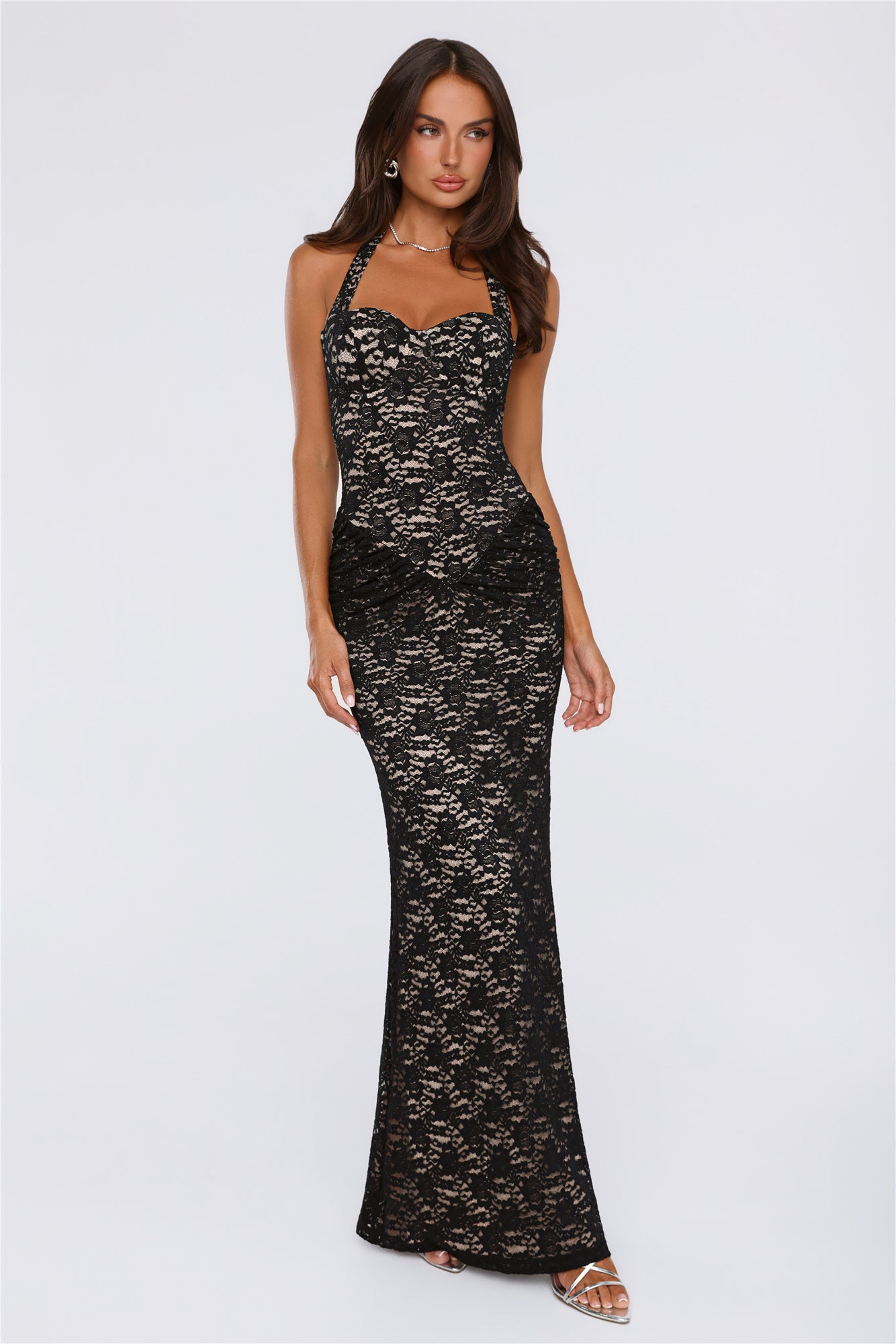 Delicate Daydream Halter Lace Maxi Dress Black