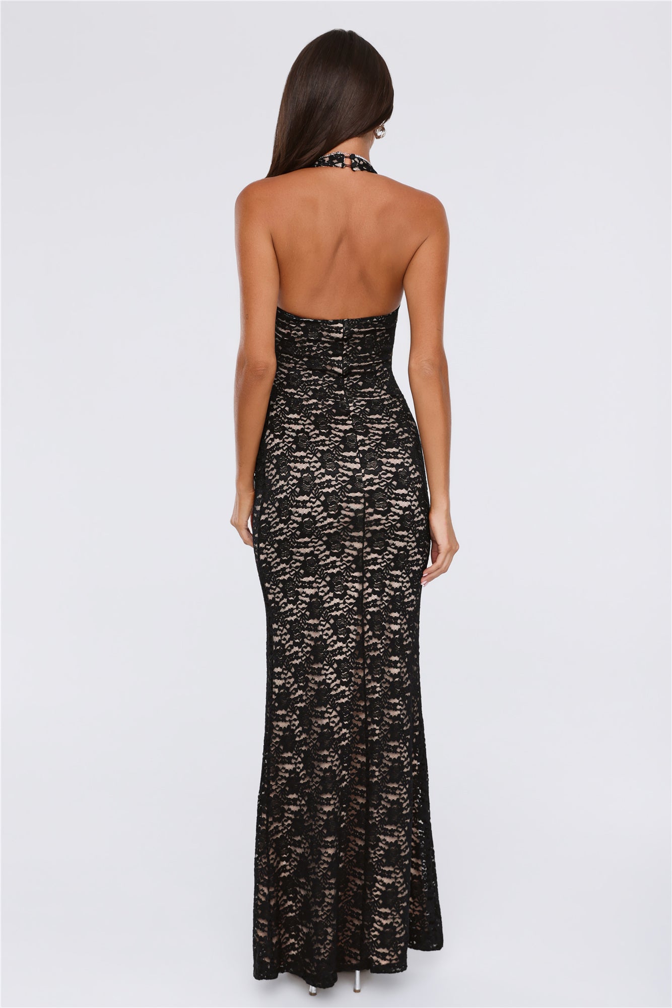 Delicate Daydream Halter Lace Maxi Dress Black