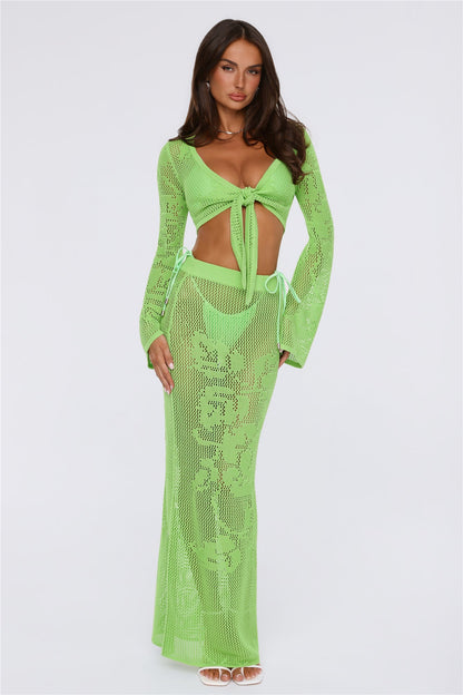 Havana Sunset Knit Maxi Skirt Lime Green