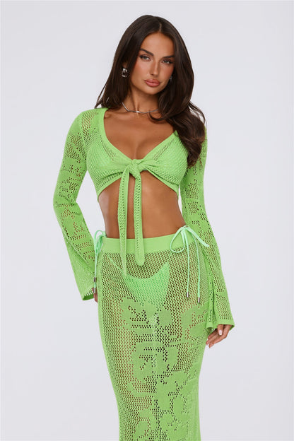 Havana Sunset Knit Crop Top Lime Green