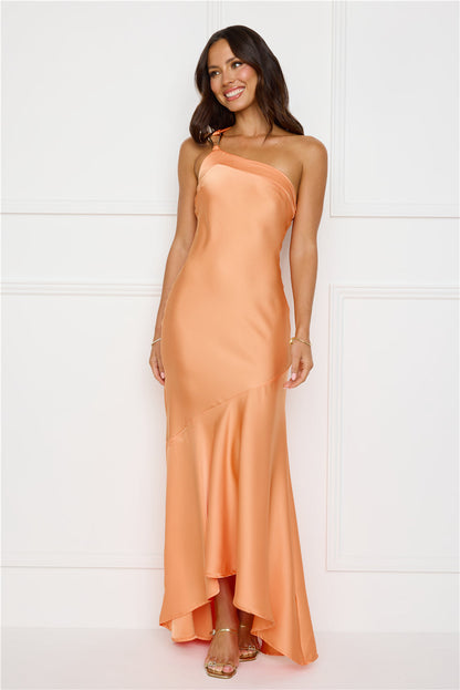Masquerade Energy One Shoulder Satin Maxi Dress Orange