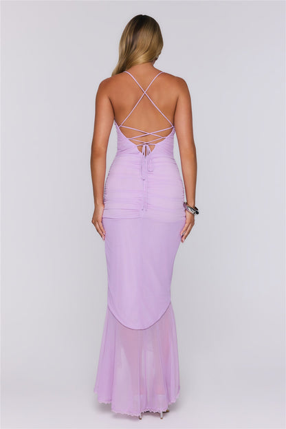 Dream Petal Path Mesh Maxi Dress Lilac