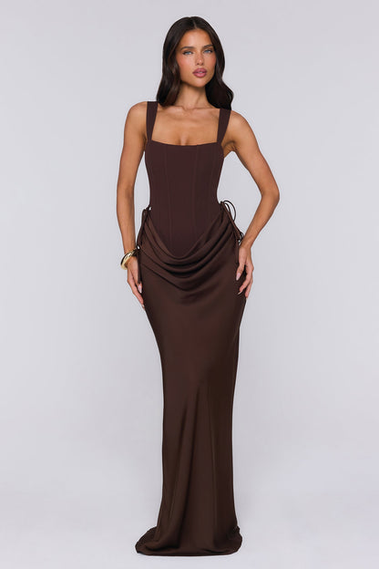 Evening Spark Satin Maxi Skirt Chocolate