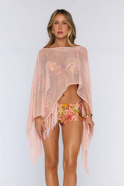 Fringe Poncho Pink