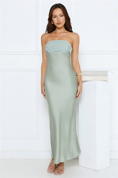 Every Love Song Satin Strapless Maxi Dress Sage