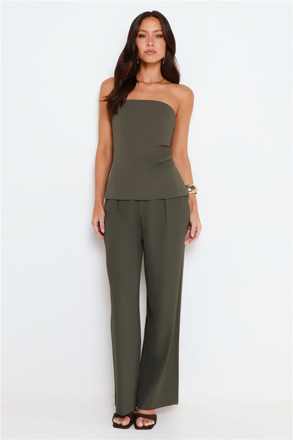 Core Cut Tailored Strapless Top Khaki