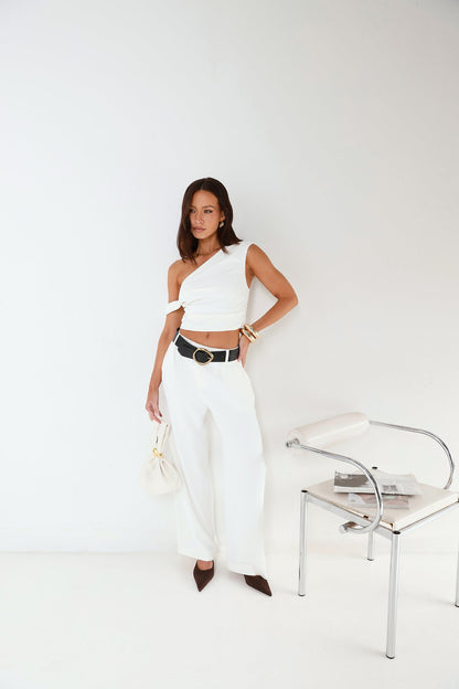 Linear Mood High Rise Straight Leg Tailored Pants White