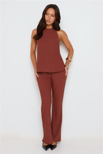 Refined Edge High Rise Straight Leg Tailored Pants Brown